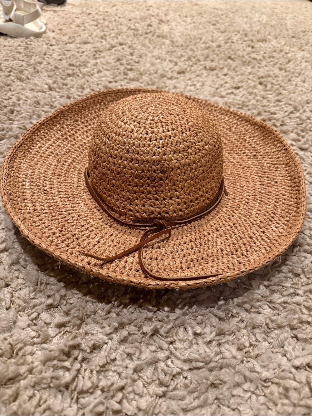 Karen Hartfield Originals Straw Raffia Sun Hat with Leather detail & strap
